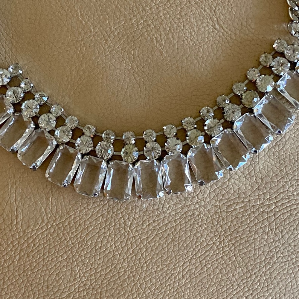 Diamond + Crystal Silver Bib Statement Necklace - image 2